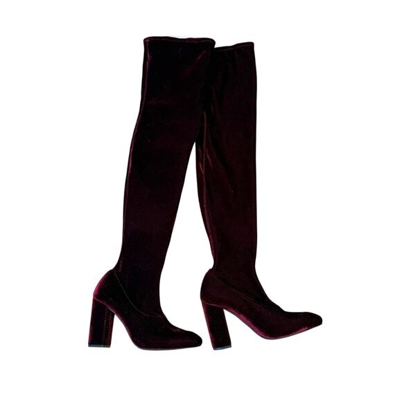 Zara velvet over the knee burgundy heeled boots EU 38 / US 7.5 - Picture 11 of 15